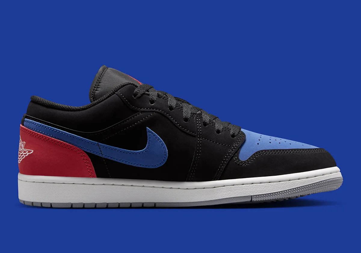 Nike Air Jordan 1 Low in Royal blue nubuck with Chicago red and white heel counter detailing - detail view 2