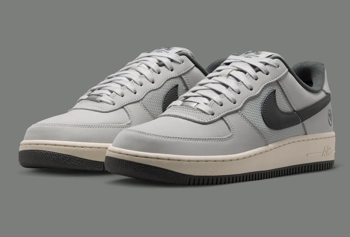 Yuto Horigome x Nike SB Air Force 1 Iron Grey featuring off-white leather upper with grey mesh panels and personalized heel branding - detail view 2