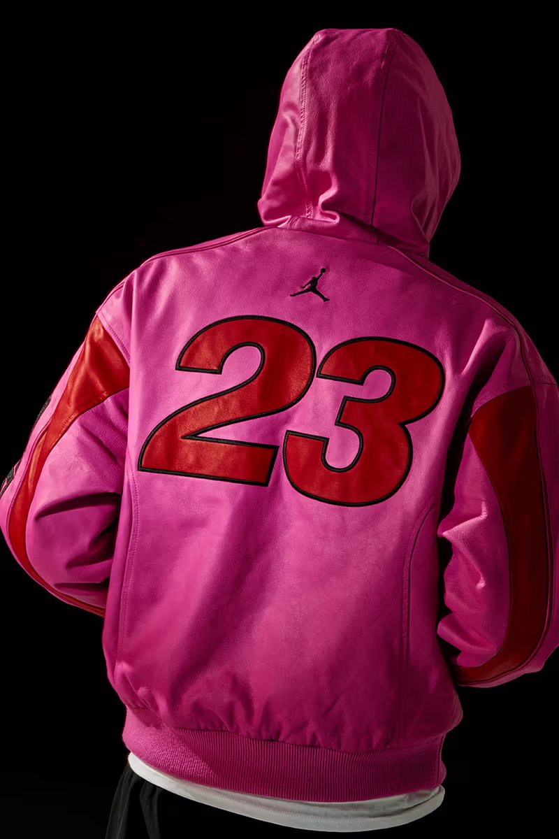 Jordan Brand x Supreme Spring 2026 collaboration hooded leather jacket and track apparel collection - detail view 4