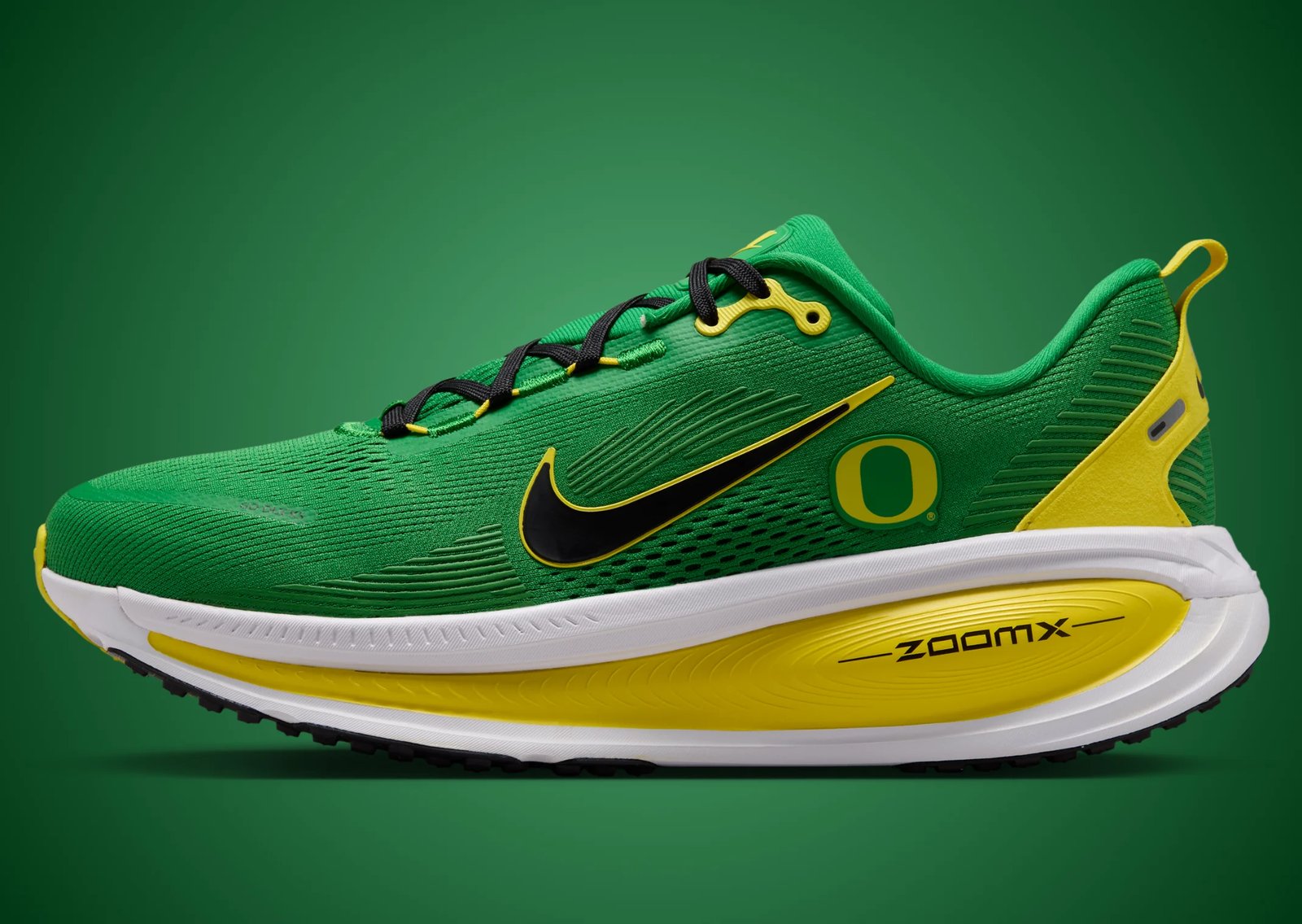Nike Vomero 18 NCAA Pack featuring multiple school colorways with institutional logos positioned beneath the lateral Swoosh panel - detail view 2