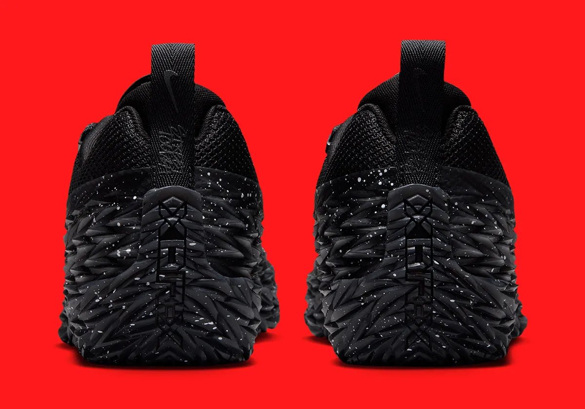 Nike S.T. Charge Black/Bright Crimson with white speckling on MonSTer Skin upper, outdoor basketball silhouette - detail view 4