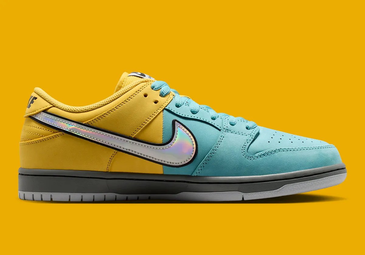Nike SB Dunk Low Muni Fast Pass in Lightning and Denim Turquoise nubuck with chrome Swoosh and Golden Gate Bridge insole detail - detail view 3