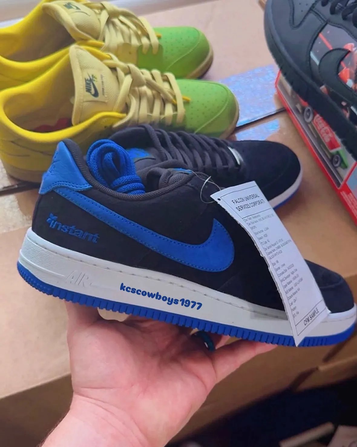 Nike SB Air Force 1 x Instant Skateboards in black suede with Game Royal Swoosh and heel tab - detail view 2