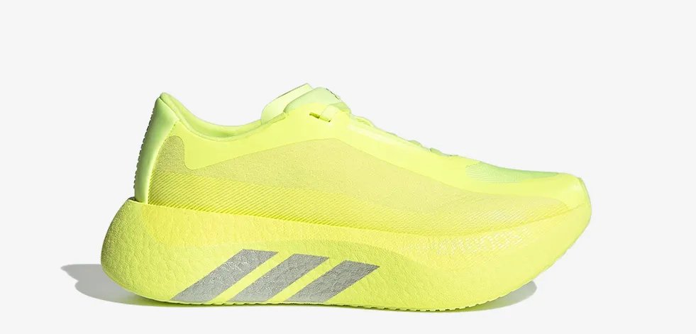 adidas Hyperboost Edge running shoe in Hi-Res Yellow colorway showcasing the PRIMEWEAVE upper and Hyperboost Pro midsole platform - detail view 5