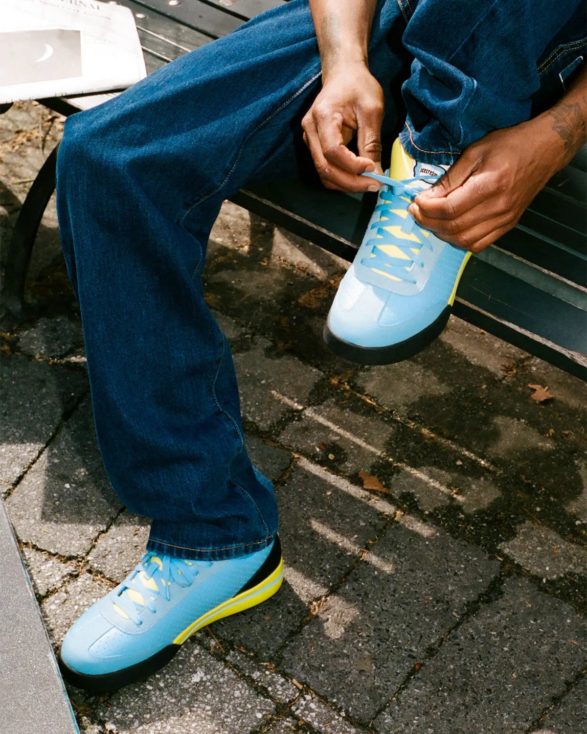 Reebok Board Flip 'Pale Cerulean' featuring light blue suede body with yellow tongue and black accents - detail view 4