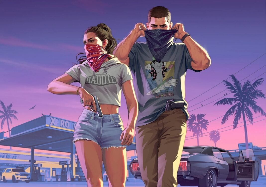 Character wearing graffiti-covered mid-top sneaker in Grand Theft Auto 6 Extended Look, inspired by Off-White x Nike Air Force 1 Mid design