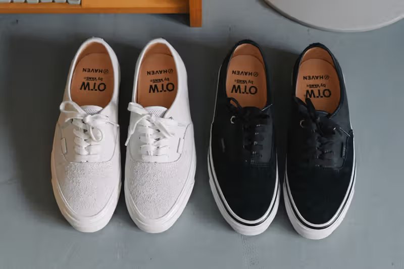 HAVEN x OTW by Vans Authentic 44 Vibram in black, showing minimalist monochrome upper and Vibram sole tooling - detail view 1