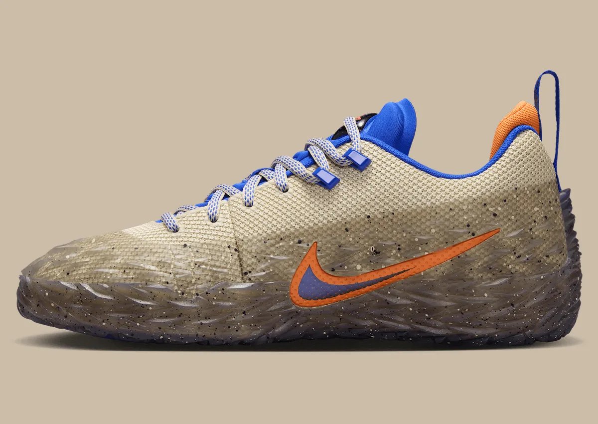 Cade Cunningham x Nike ST Charge "Rugged" colorway in rattan tan mesh with hyper royal and bright mandarin accents - detail view 4