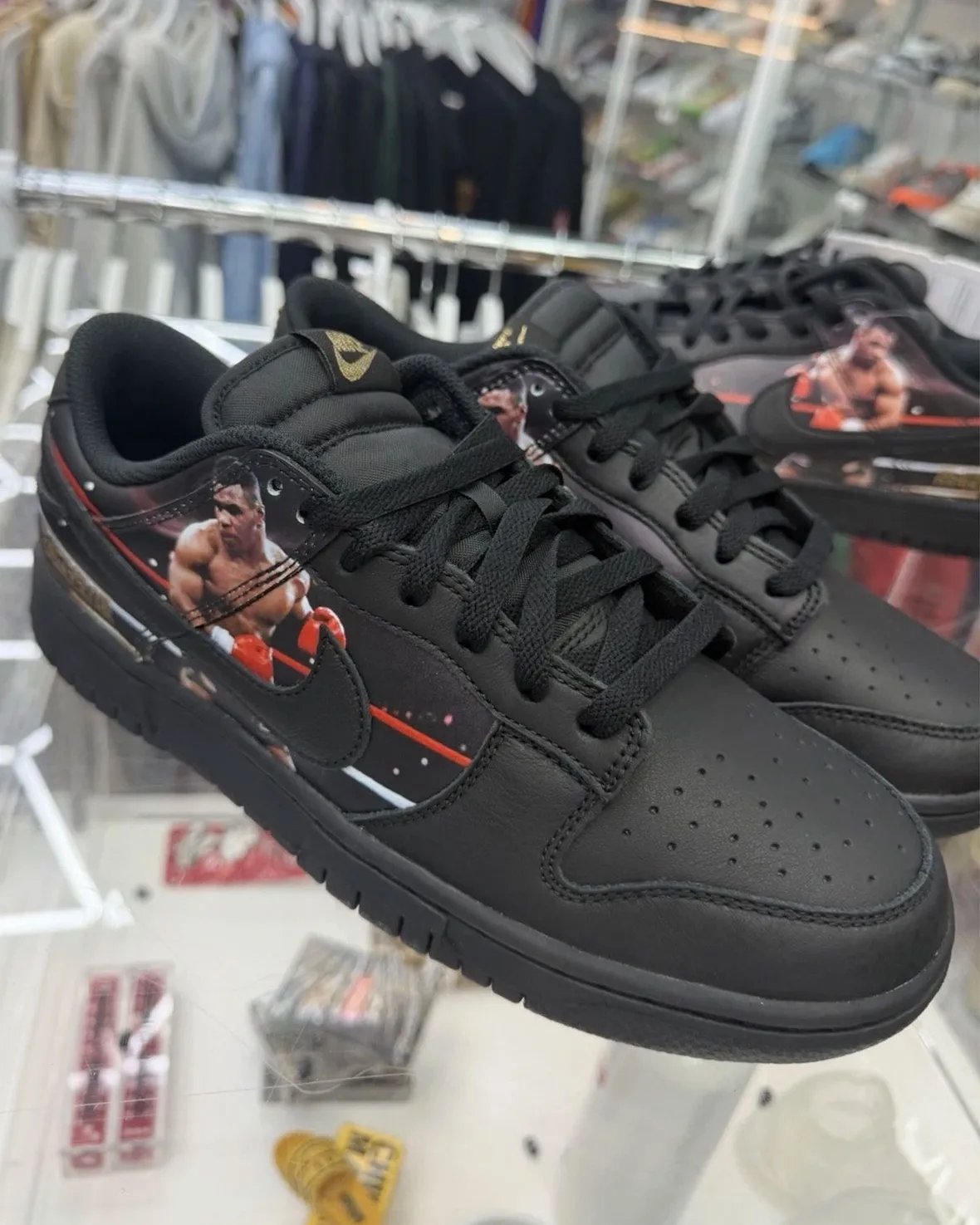 Supreme x Martine Rose x Nike Dunk Low Mike Tyson in black leather with championship imagery on lateral and medial panels - detail view 2