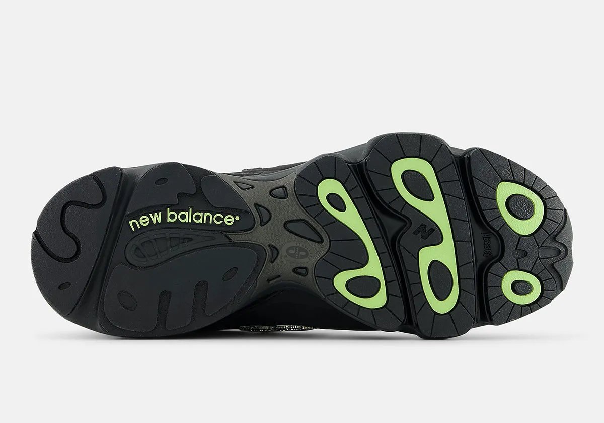 New Balance 1000 in Dry Lime colorway, featuring black base with neon lime accents - detail view 3