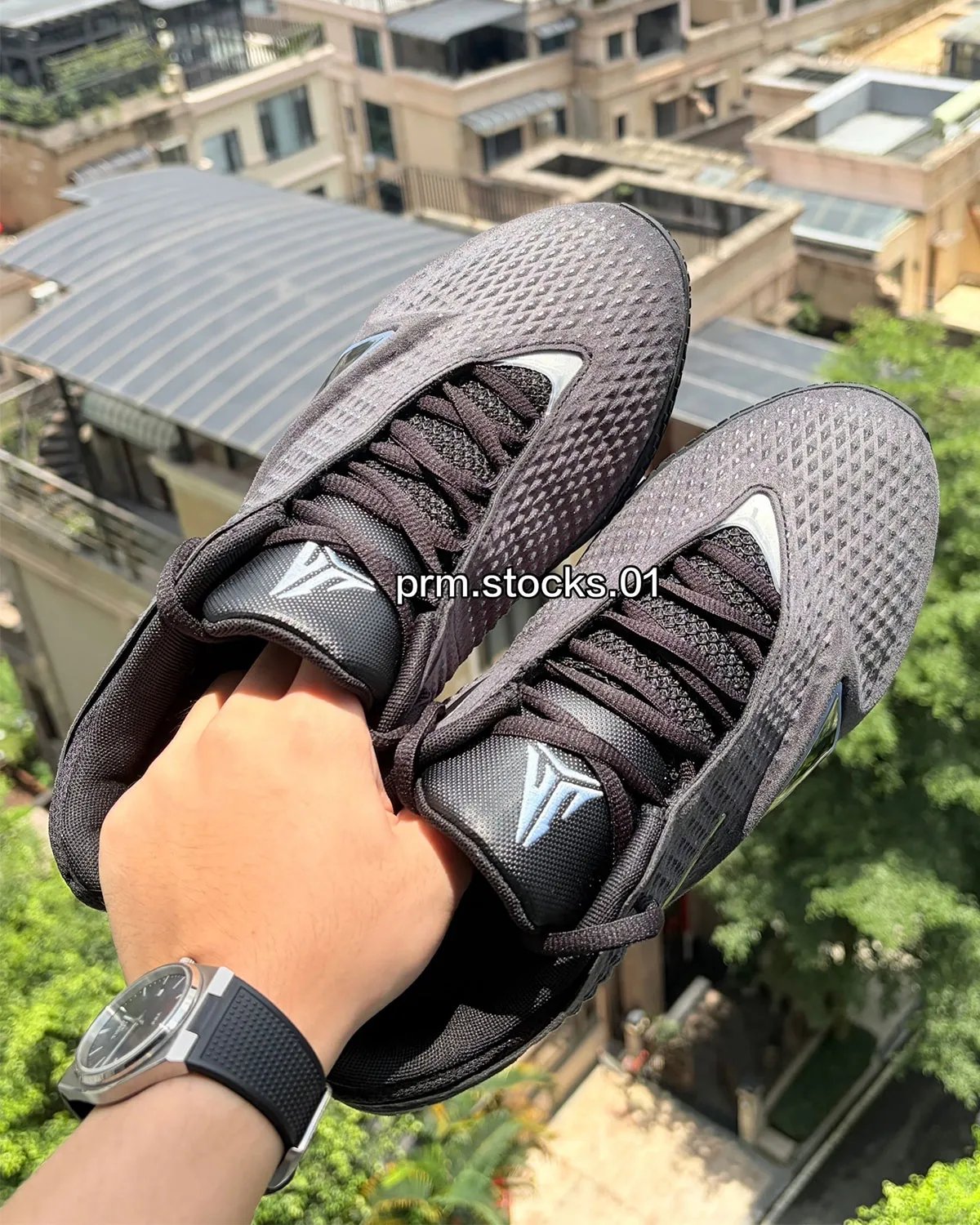 Nike Ja 4 'Dark Mode' in deep grey with chrome metallic 'A' graphic and cobalt accents - detail view 4