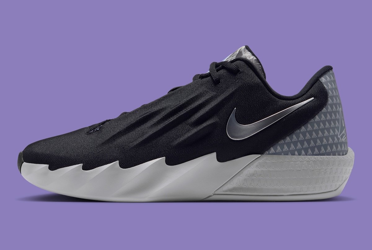 Nike Twelve Time Dark Woods in black mesh with metallic silver accents and night-vision-inspired tongue graphic - detail view 3