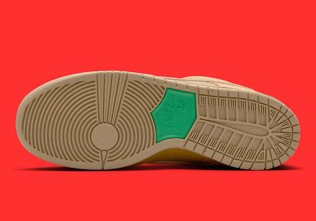 Nike SB Dunk Low "Som Tum" in white, red, and tan colorway with textured overlays inspired by traditional Thai bamboo baskets - detail view 2