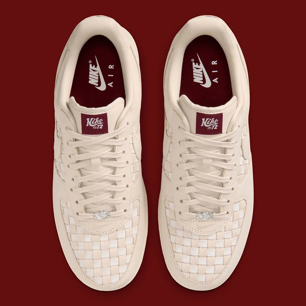 Nike Air Force 1 Low Woven in white with chunky woven panels and retro cursive tongue branding - detail view 3