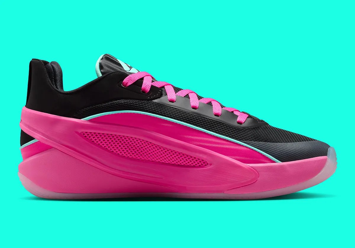 Jordan Luka 5 in Laser Fuchsia with black forefoot and bleached turquoise accents - detail view 3