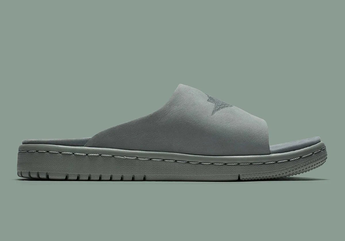 Jordan Modero 1 Slide in neutral colorway showing premium material construction and minimal branding - detail view 4