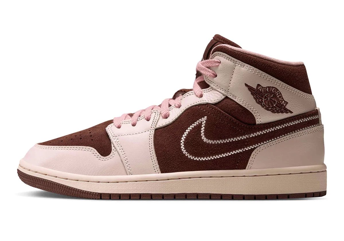 Nike Air Jordan 1 Mid in Neapolitan colorway with embroidered Swoosh detail - detail view 1