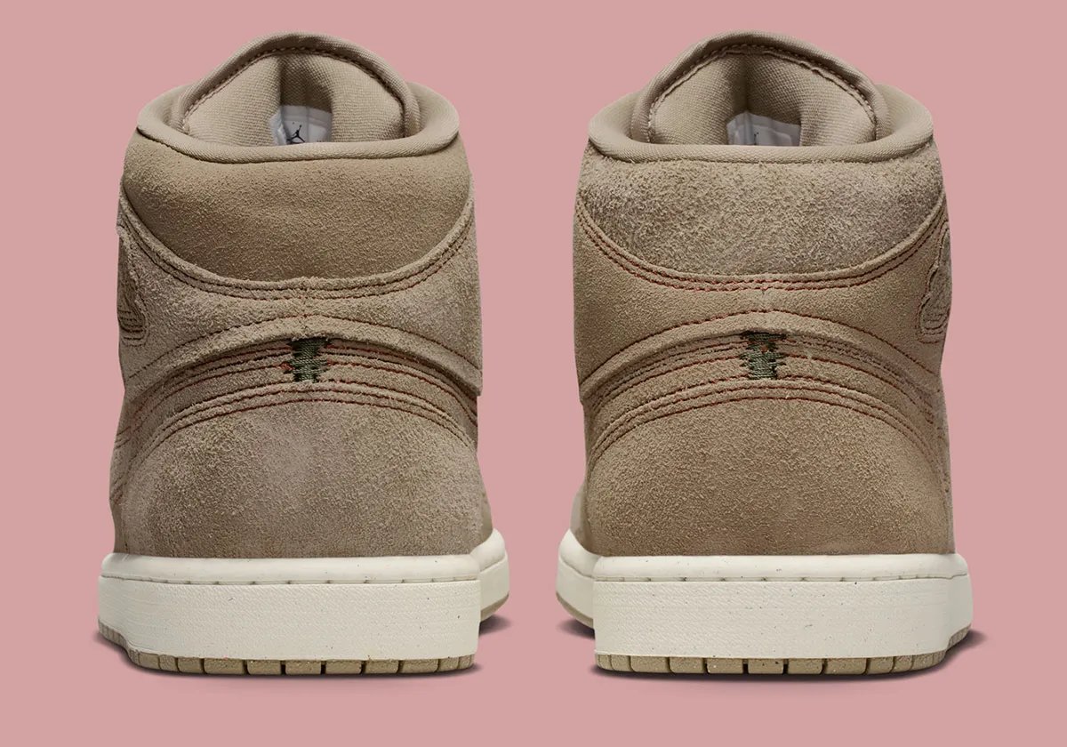 Air Jordan 1 Mid in Pecan colorway, showcasing premium leather construction and warm neutral tone from the Jordan Brand Craft collection - detail view 3