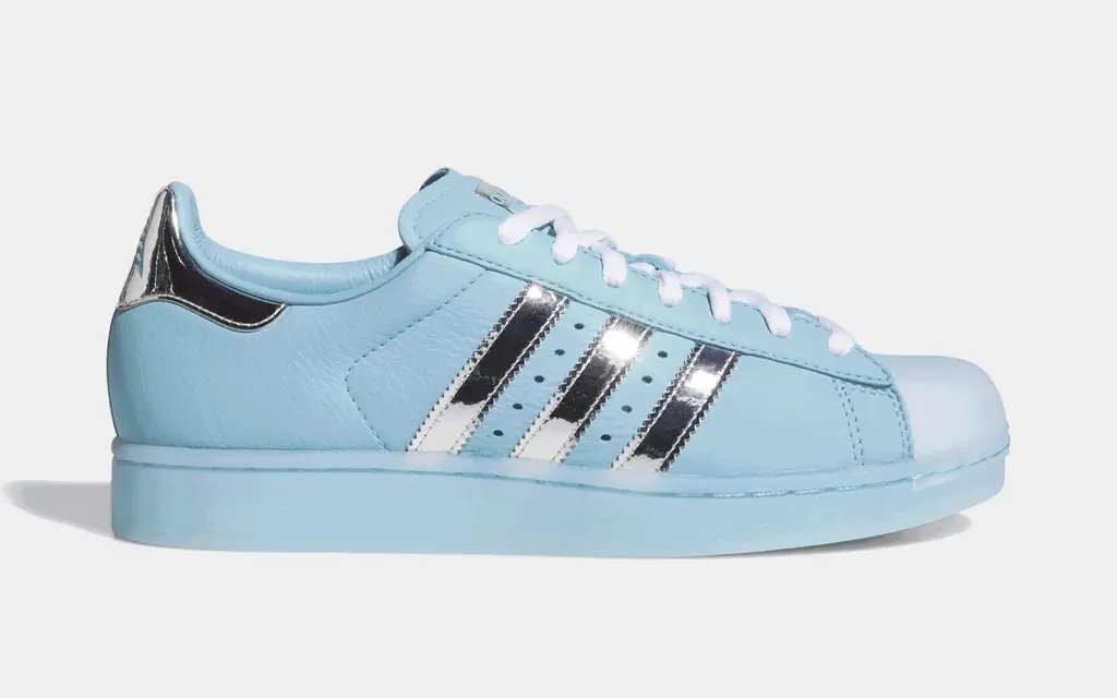 Anthony Edwards adidas Superstar pack showing multiple bold colorway iterations of the classic Three Stripes silhouette
