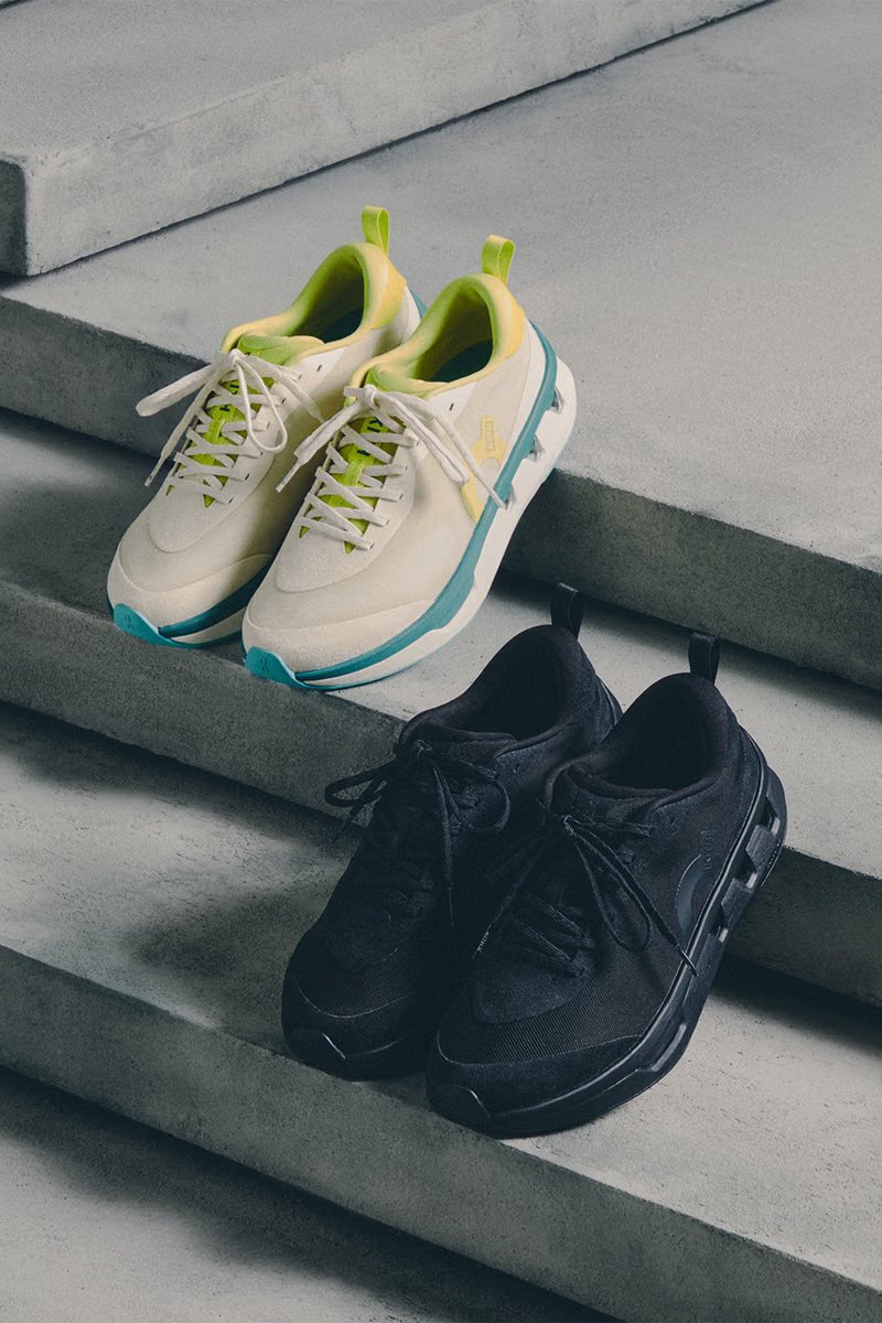 Kith x On K-Tech 3 lifestyle sneaker in Ivory/Storm colorway with technical mesh upper and suede overlays - detail view 4
