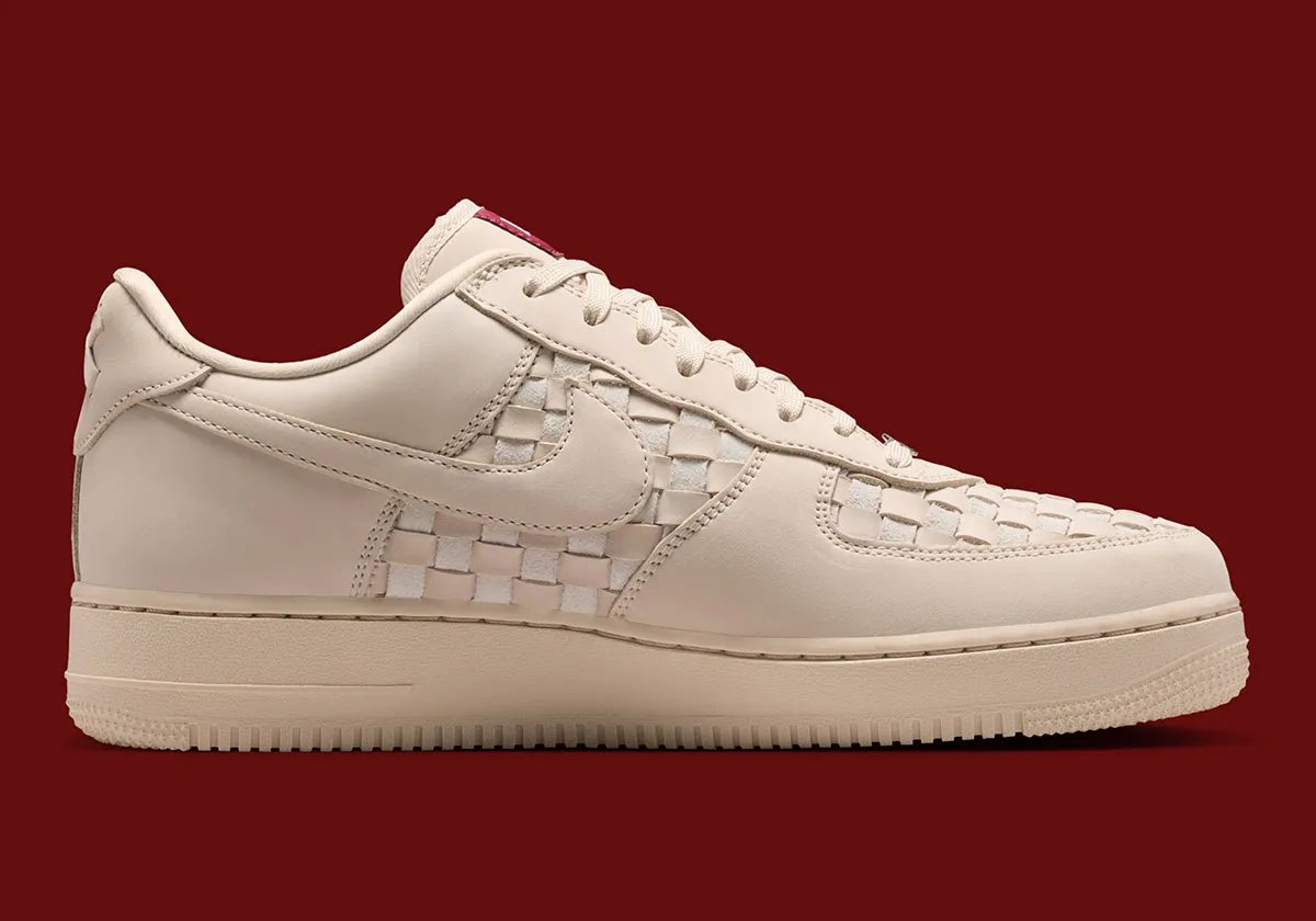 Nike Air Force 1 Low Woven in white with chunky woven panels and retro cursive tongue branding - detail view 2