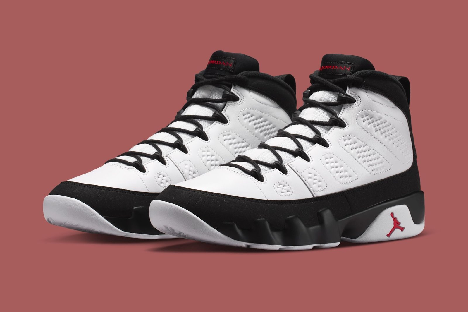 Air Jordan 9 OG Space Jam in White, True Red, and Black colorway with updated OG mold and Tune Squad packaging