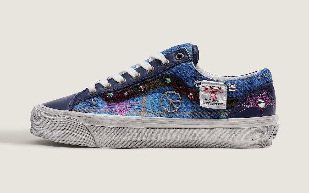 Harris Tweed x Vans Old Skool in woven textile with crystal-embellished Sidestripe and distressed sole - detail view 3