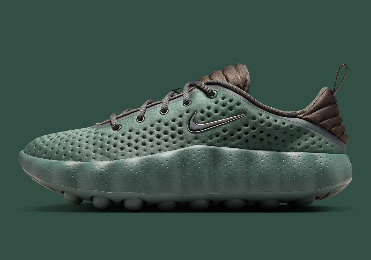 Nike Mind 002 Camo Green featuring tonal green upper with Newsprint and Phantom accents on collar and heel - detail view 1