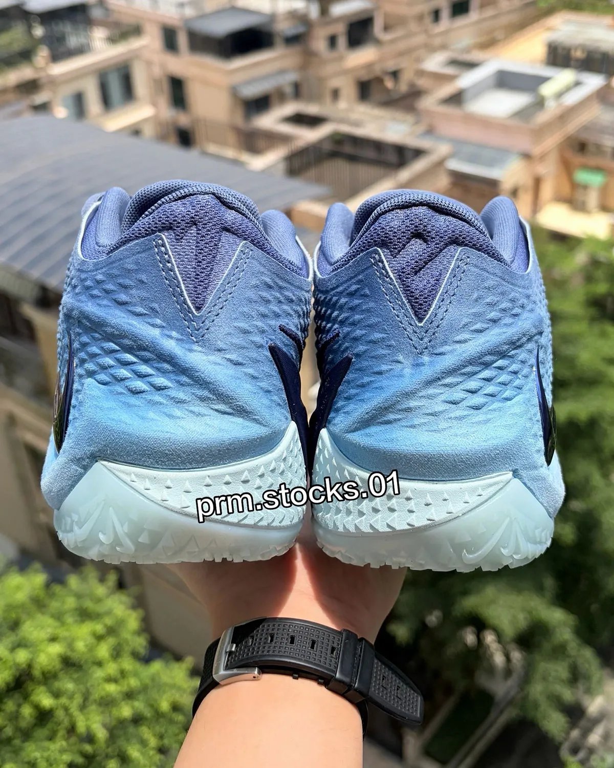Nike Ja 4 "Jaws" in Diffused Blue, Blackened Blue, and University Red with shark teeth tongue detailing, inspired by classic film poster design - detail view 2
