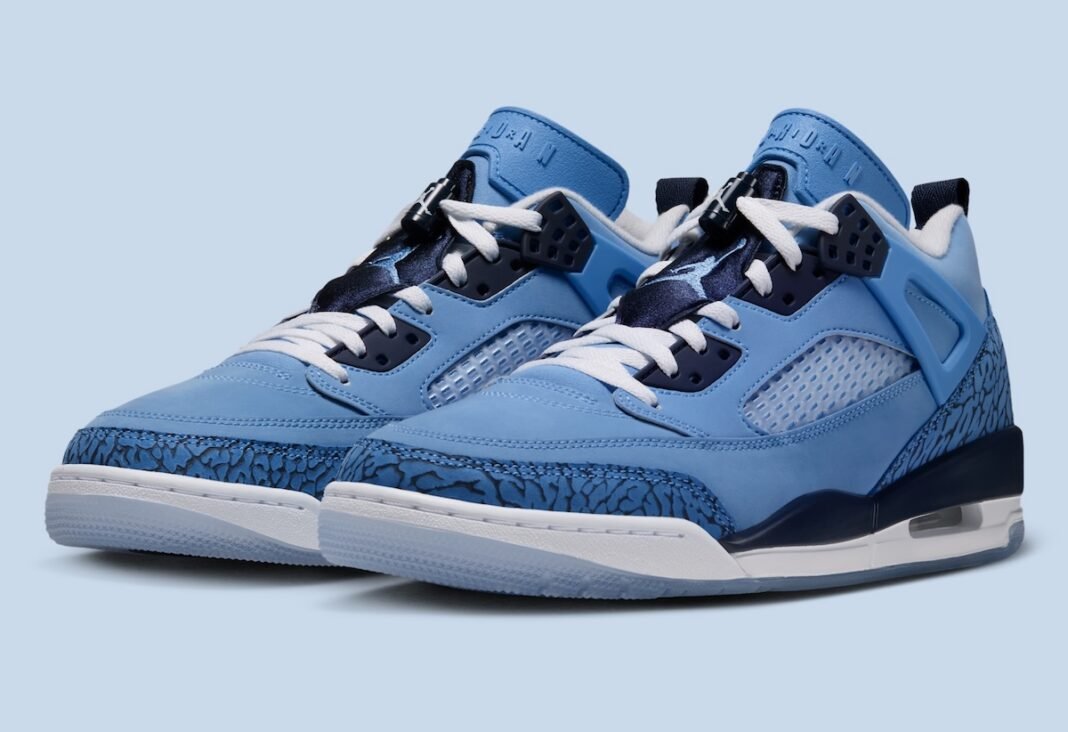Jordan Spizike Low in University Blue nubuck with Midnight Navy accents and blue elephant print detail - detail view 1