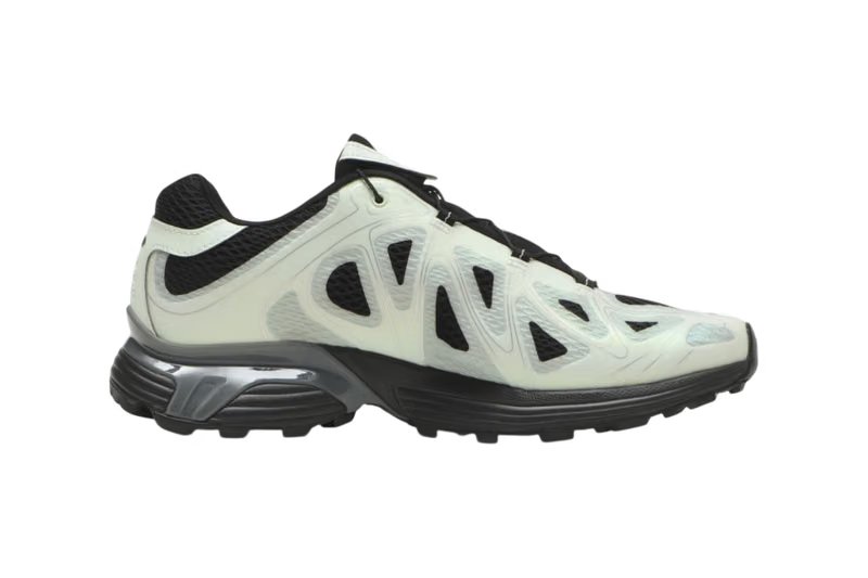 Salomon XT-WHISPER VOID in Black/Clearly Aqua colorway featuring translucent synthetic cage overlay and 3D mesh upper - detail view 3