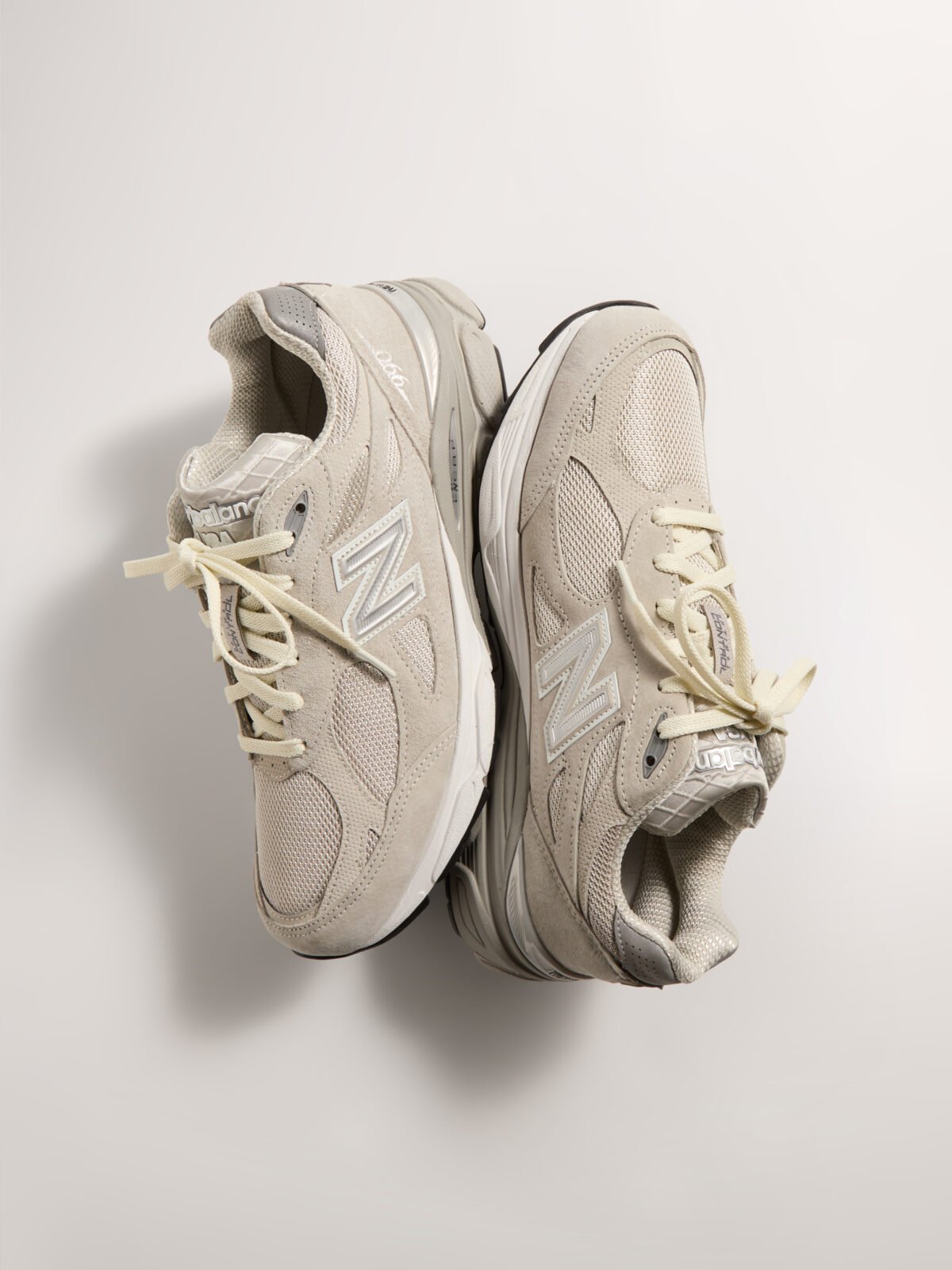 Kith x New Balance 99X Collection sneaker in neutral colorway, emphasizing Made in USA construction and heritage design - detail view 4