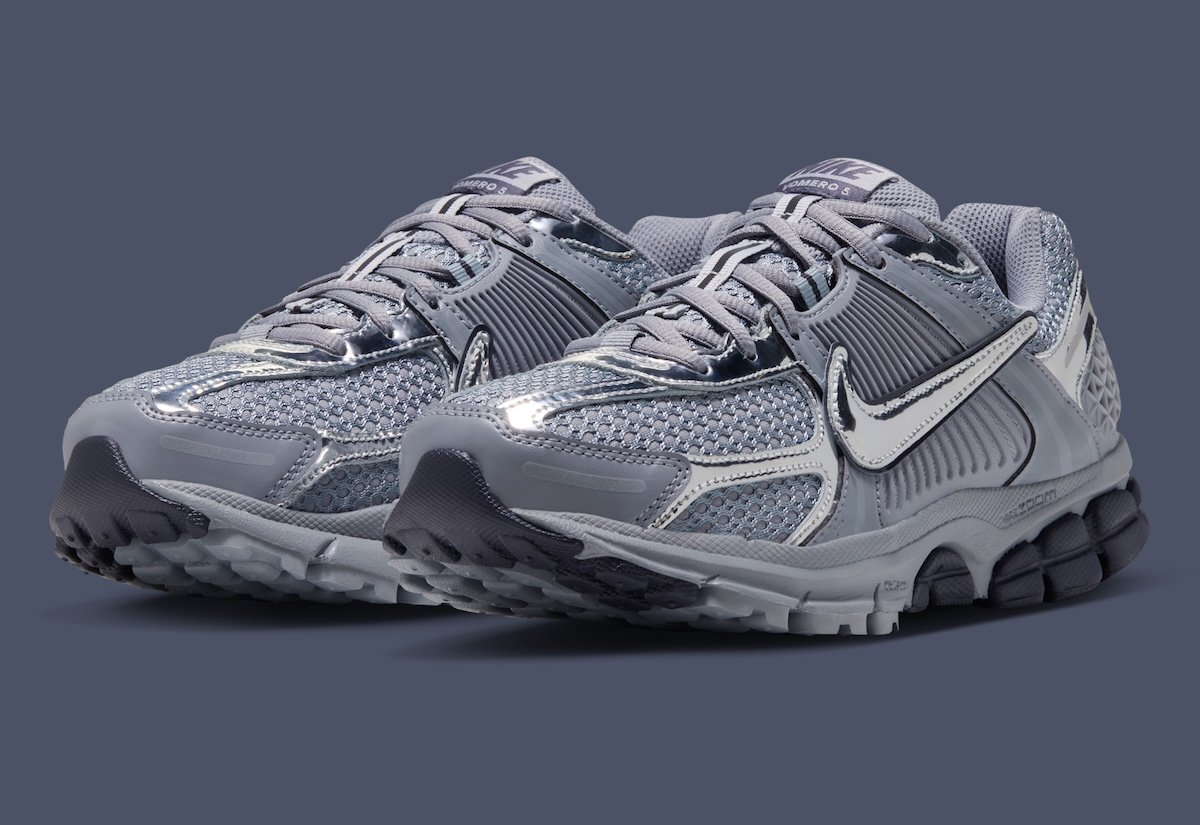 Nike Zoom Vomero 5 Gridiron in Stealth, Wolf Grey, and Metallic Silver colorway showing full side profile - detail view 2