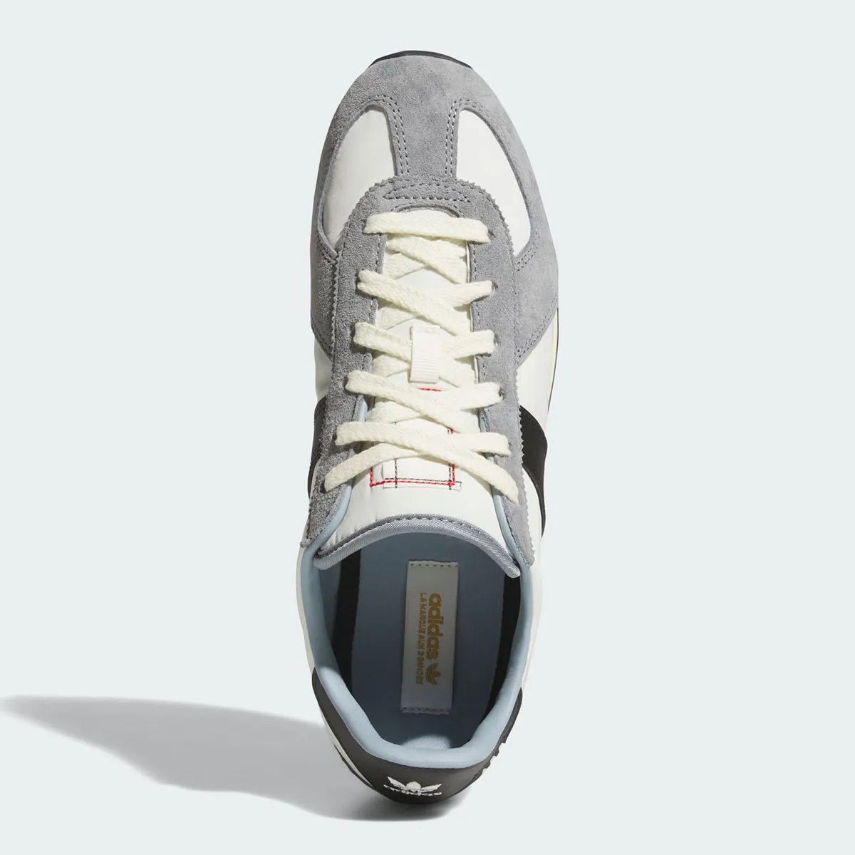 adidas BW Run retro hybrid sneaker in grey and white colorway, blending GAT military trainer paneling with 1970s runner silhouette - detail view 4