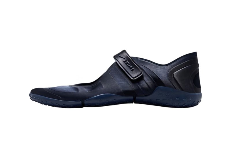 Nike x SKIMS Air Rift Satin in Obsidian, showcasing satin-finish panels on the split-toe silhouette - detail view 3