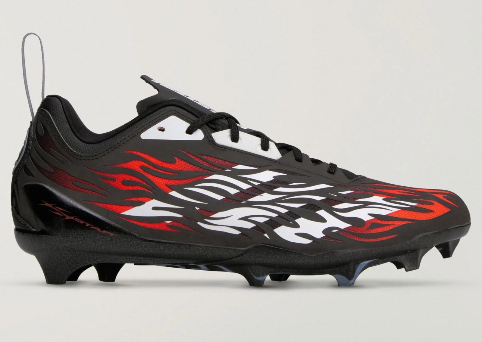 Hellstar x adidas Adizero Electric II Cleats Pack in black and red and black and white colorways featuring flame graphics across side panels and toebox - detail view 3