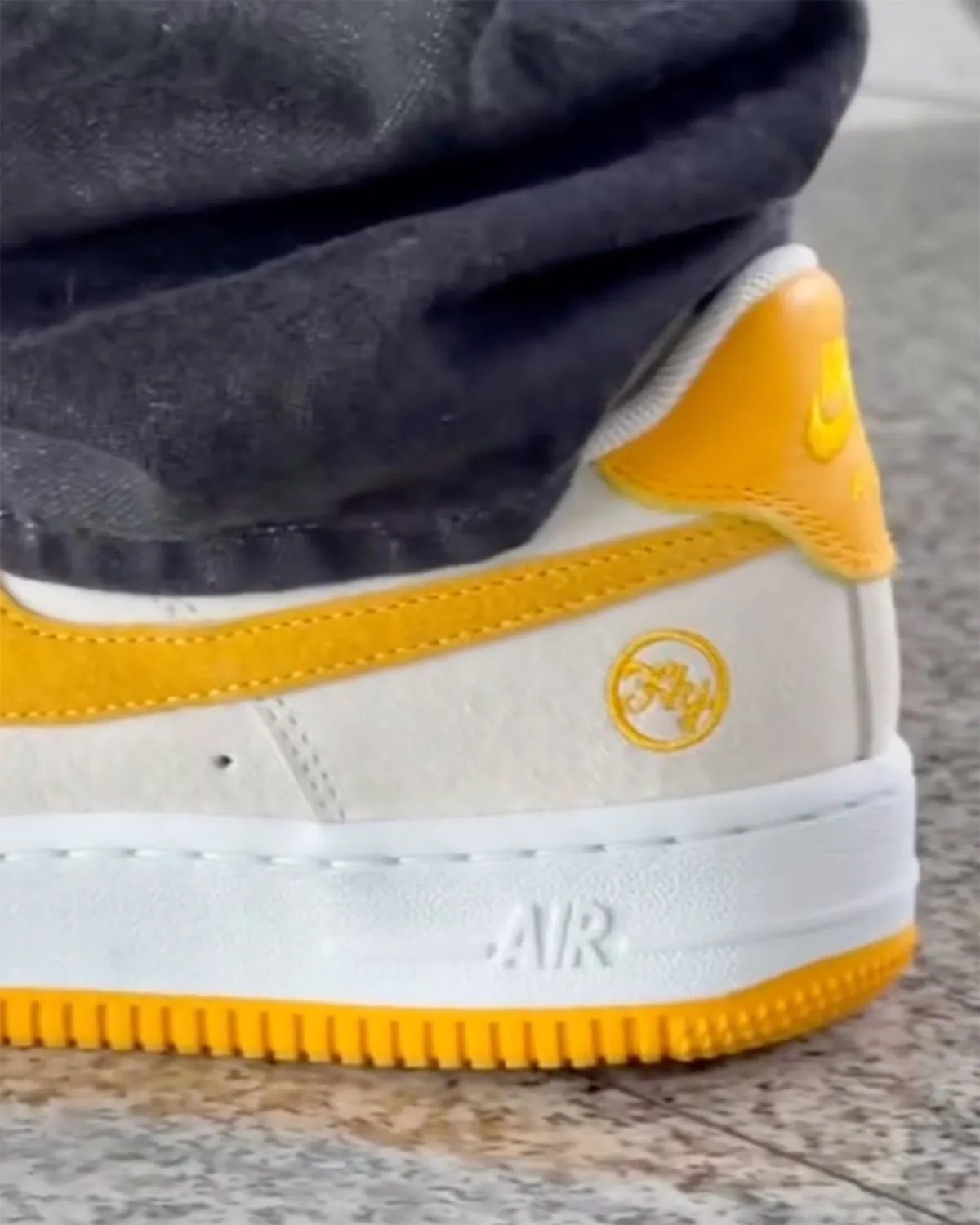 Fly Streetwear x Nike SB Air Force 1 Low in cream and yellow with branded heel patch - detail view 3