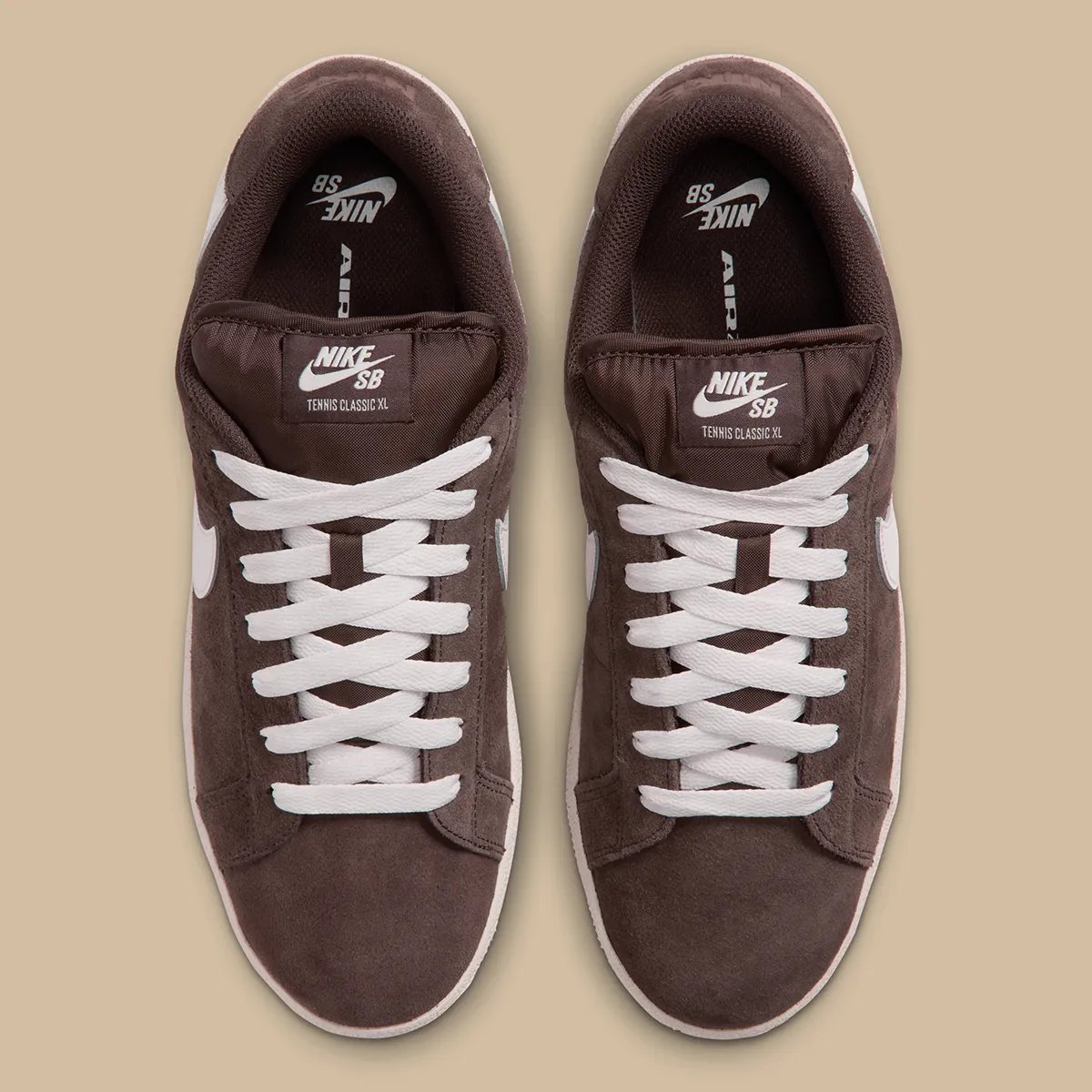 Nike SB Tennis Classic XL in Baroque Brown suede with Sail Swoosh and Gum Light Brown outsole - detail view 4