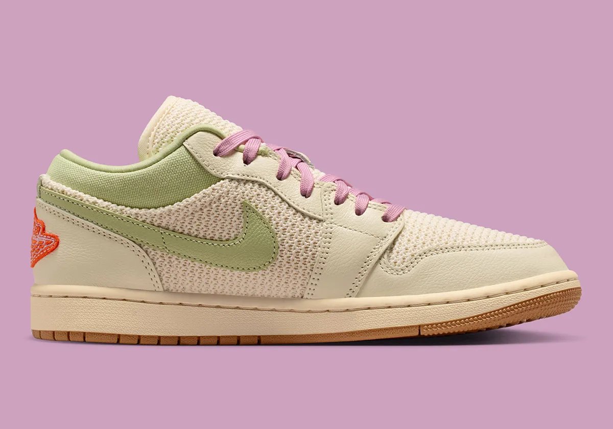 Nike Air Jordan 1 Low with knitted textile upper construction in neutral colorway - detail view 2