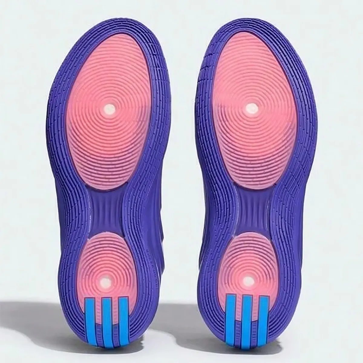 adidas Harden Vol. 10 in purple gradient with rosy upper tones and salmon pink and light blue sole accents - detail view 2