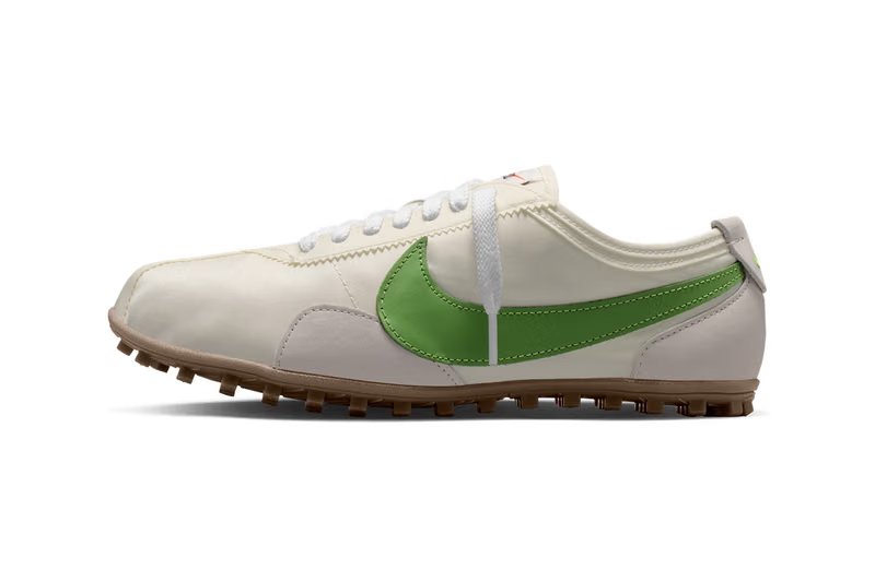 Nike Moon Shoe Chlorophyll featuring sail nylon upper with vibrant chlorophyll green leather Swooshes - detail view 1