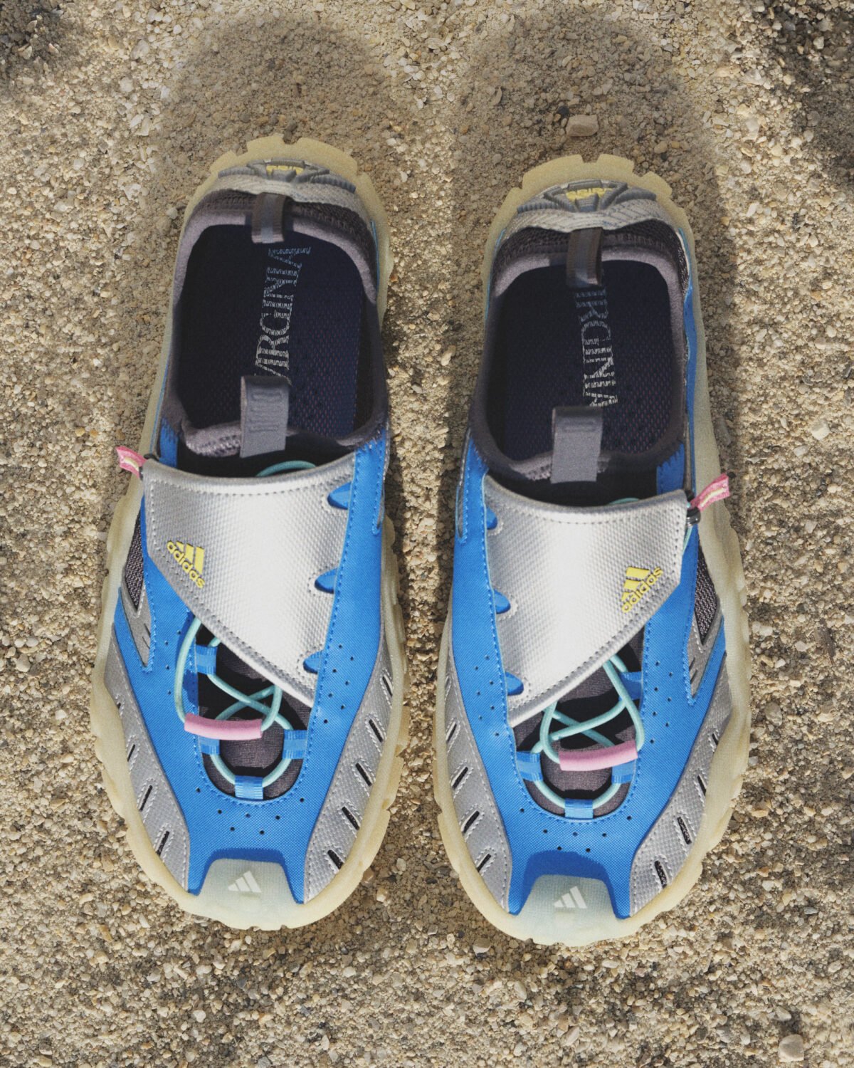 Pharrell Williams x adidas Watermoc in Blue/Silver Metallic colorway, releasing September 5, 2026 - detail view 1