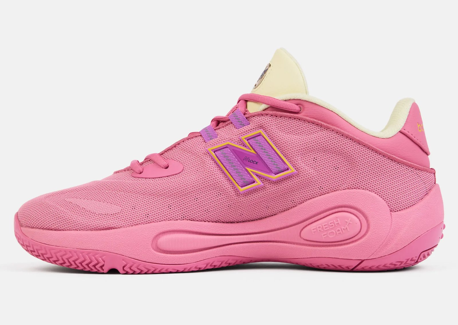 Cameron Brink New Balance Malibu Melt Pack P400 Low and 740 in pink, purple, and gold sunset-inspired colorways - detail view 4