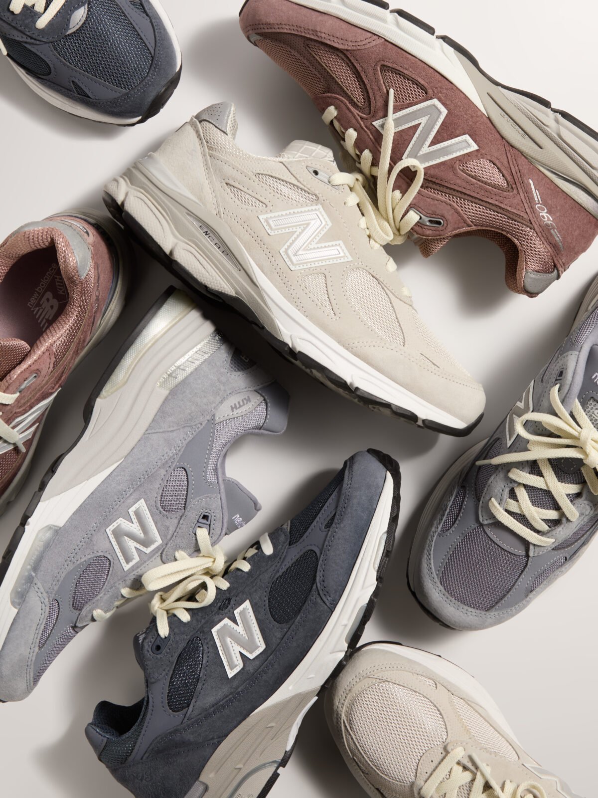 Kith x New Balance 99X Collection sneaker in neutral colorway, emphasizing Made in USA construction and heritage design - detail view 2