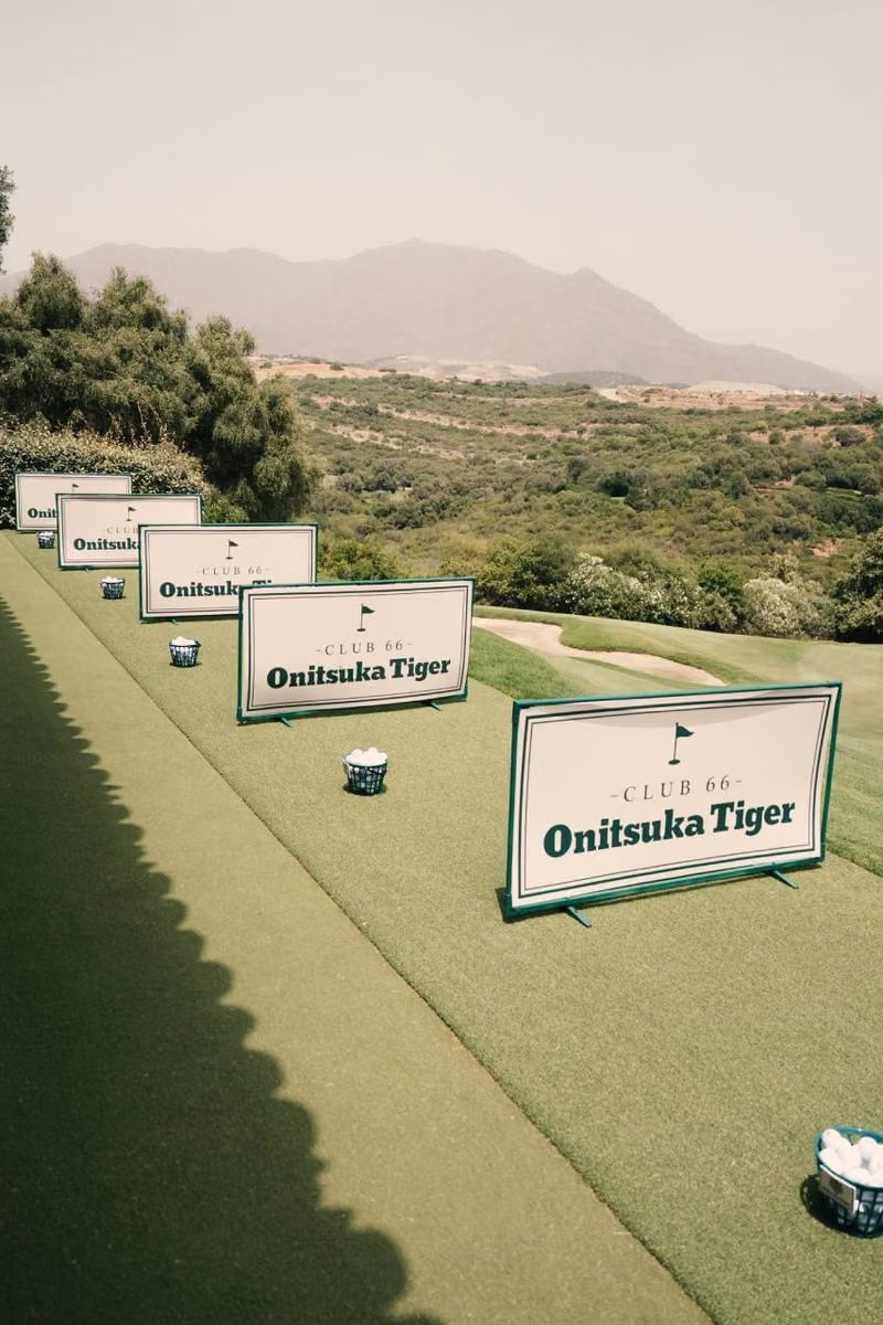 Onitsuka Tiger MEXICO 66™ GOLF displayed at Club 66 launch event in Malaga, Spain showcasing waterproof golf shoe with heritage design - detail view 5