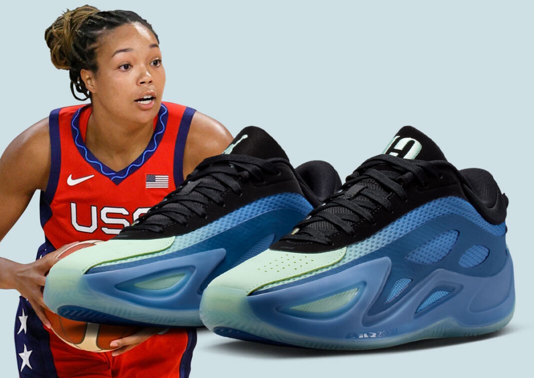 Jordan Heir Series 2 'Queen Phee' in True Blue and Baltic Blue, Napheesa Collier WNBA collaboration - detail view 1