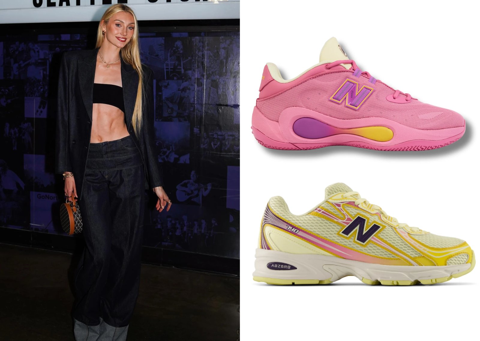 Cameron Brink New Balance Malibu Melt Pack P400 Low and 740 in pink, purple, and gold sunset-inspired colorways - detail view 1
