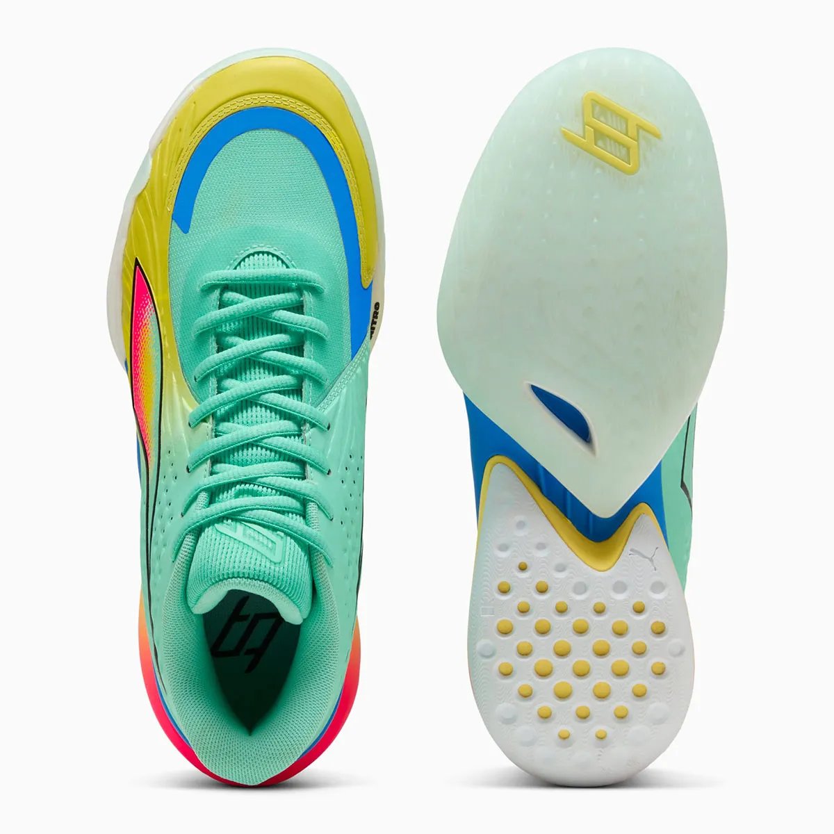 PUMA Stewie 5 black and white mid-top basketball shoe with segmented midsole design - detail view 3