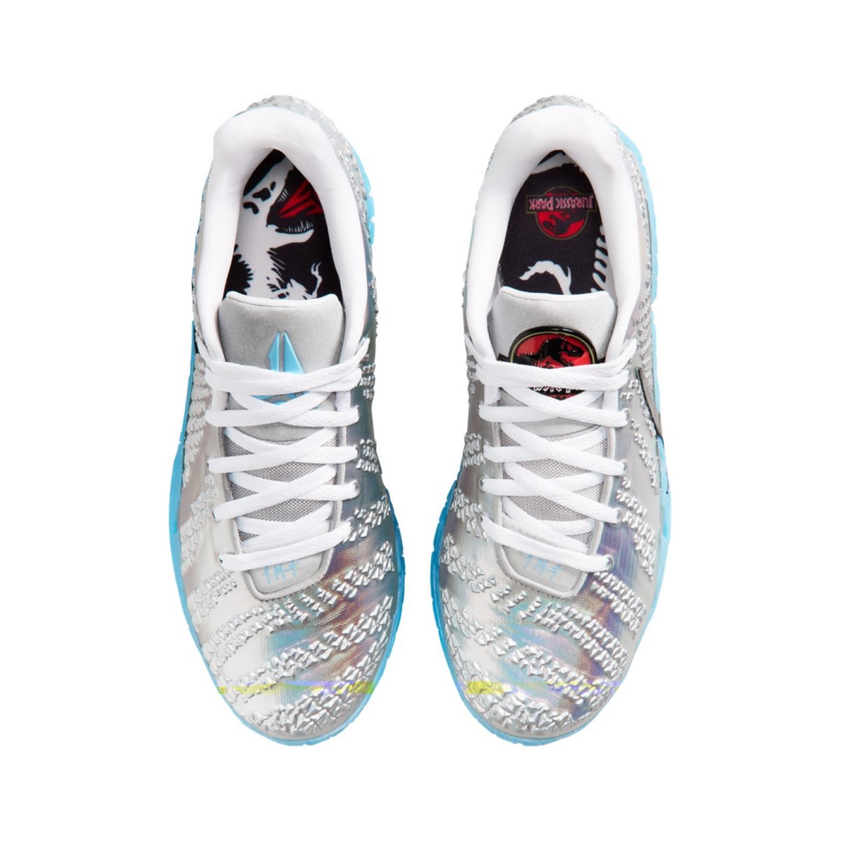 Nike Ja 3 x Jurassic Park Metallic Silver colorway featuring dinosaur-inspired design elements on Ja Morant's signature basketball shoe - detail view 3