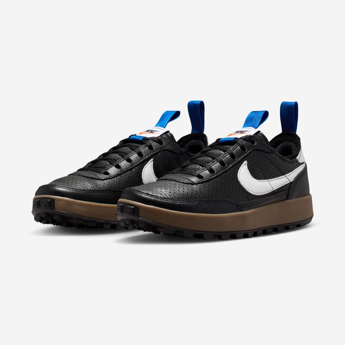 Tom Sachs x NikeCraft General Purpose Shoe "Demerits" in Black, White, Team Royal, Team Orange, and Gum Dark Brown colorway with full leather upper - detail view 1